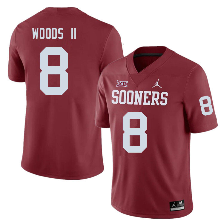 Men #8 Michael Woods II Oklahoma Sooners College Football Jerseys Sale-Crimson